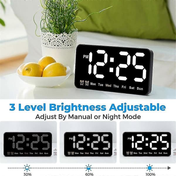 Digital väggklocka, 9 tums LED digital klocka stor display med 12/24h, stora siffror, liten tyst väggklocka (vit)