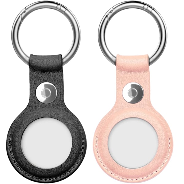 2-pack fodral för AirTag, äkta läderfodral för AirTags nyckelkedjeloop, lätt att bära AirTag-hållare för nycklar, ryggsäckar, foderpåsar