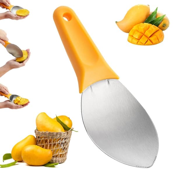 Multifunksjonell mangokutter bøtteskje, mangokutter skje i rustfritt stål med sklisikkert håndtak, praktisk 2 stk