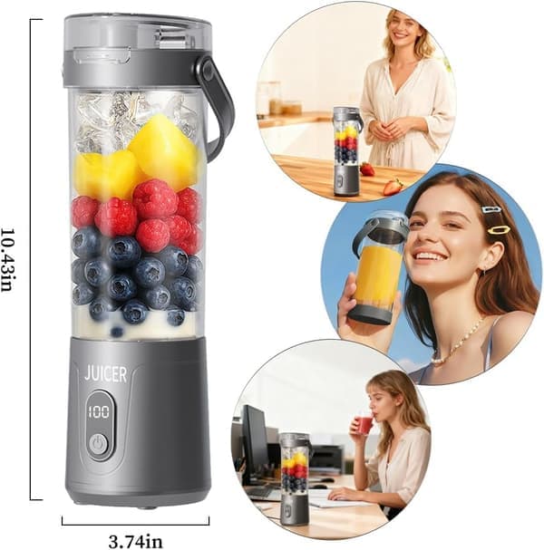 Portable Personal Blender - 600ml USB Rechargeable Smoothie & Shake Maker with 12 Blades | Mini Juicer, Small & Multifunctional