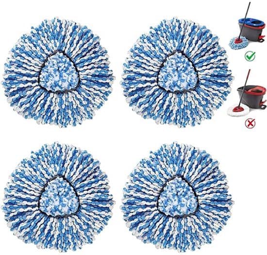 4x mopphoder – egnet for Vileda O-Cedar RinseClean 2-tankssystem – mikrofiber mopprefill – maskinvaskbar – blå/hvit