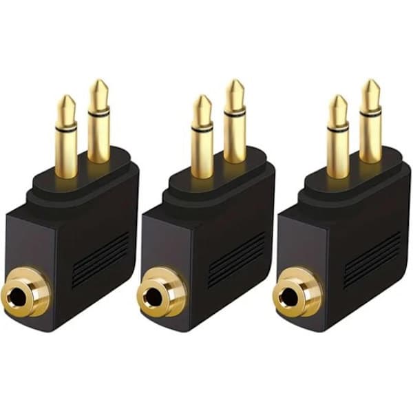 Flyhovedtelefonadapter, dobbelt 3,5 mm han til hun stik, lydstik til flyforbindelser (3 stk., forgyldt).