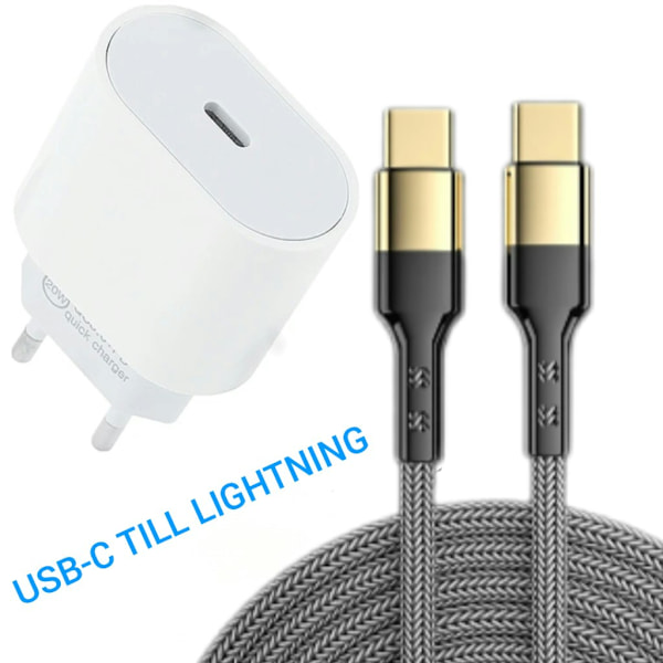 2 Meter + USB-adapter 20W USB-C lightning-kabel Laddare 1st Adapter - 1st Sladd 1st Adapter - 1st Sladd