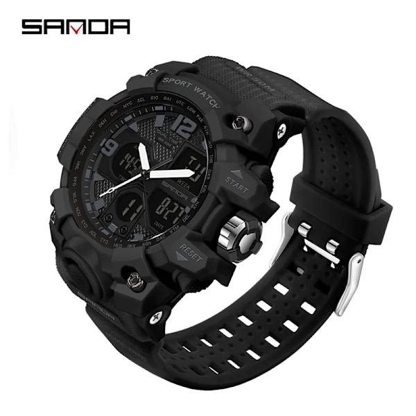 SANDA Herr Militärklockor Vit Watch LED Digital 50M vattentät watch Herr Multifunktionsklocka Relogio Masculino 942 Ms black 942 Ms black