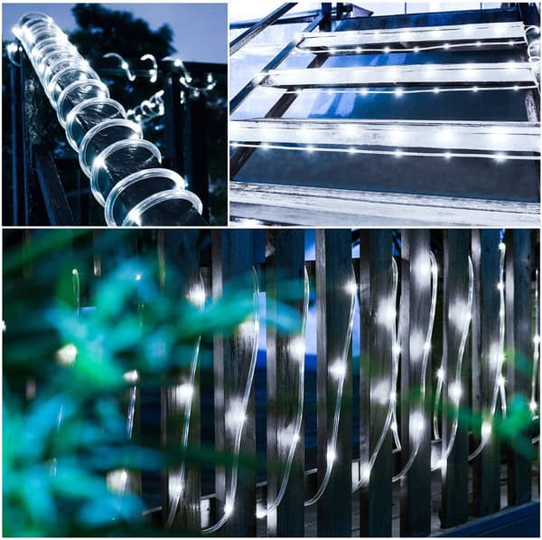 12M 100LED Solar LED-stripe, kobberrørlys, vanntett, utendørs, hvit