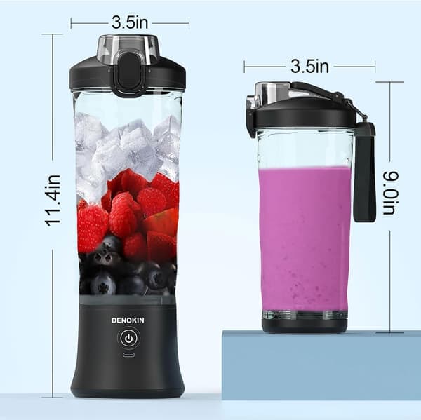 Portable 590ml Container Blender, Cordless Personal Size Blender, Mini Blender with 6 Blades
