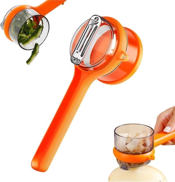 Fruit and Vegetable Peeler with Storage Box, Peeler with Container, Double-Sided Stainless Steel Kitchen Peeler, Easy to Clean - Orange