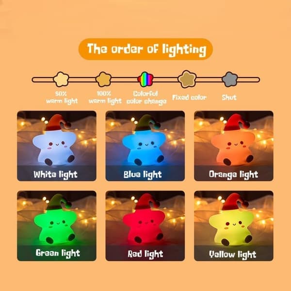 Cute Star Night Light with Remote Control, 10-Level Dimmable & Rechargeable LED Lamp, Soft Silicone Bedroom Decor & Gift for Kids & Adults