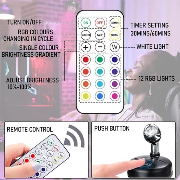 2-pack Mini RGB Batteridrivna Spotlights för inomhusbruk med fjärrkontroll