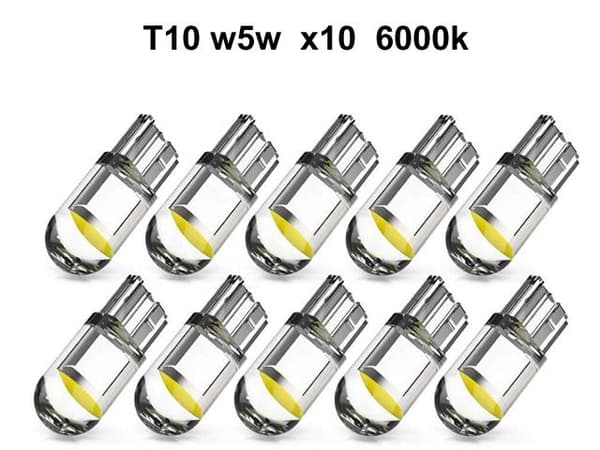 T10 w5w 6000k LED-lampor med 1 st. COB LED-chip, 12V DC, 10-pack. Vit white