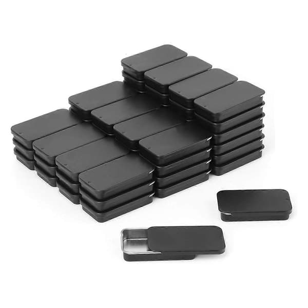 60-pack Black Mini Rectangular Metal Tins with Sliding Lids, Small Empty Metal Tins with Sliding Lids Black