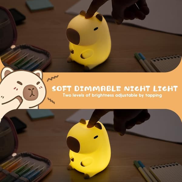 Sød natlampe med kapybara, genopladelig silikonelampe med berøringssensor til børneværelset