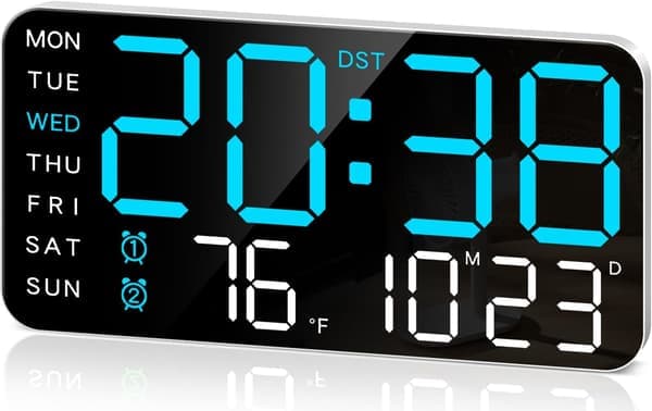 8.4-inch Large Digital Wall Clock LED Alarm Clock Large Digits Date Temperature Daylight Saving Time Modern Desk Decoration.