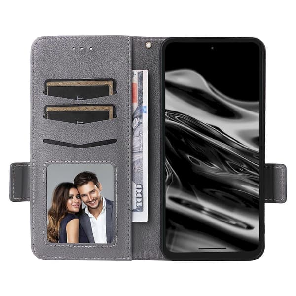 For XREAL Beam Pro Case Litchi Texture PU Leather Wallet Flip Phone Case Grey