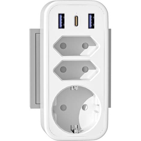 EU-pluggadapter strømskinne – perfekt for kontor og reise, pluggadapter, hvit