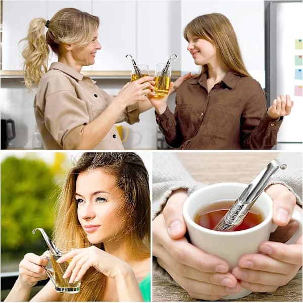 Tesil i rustfrit stål 2-pak net-tesi med krog-håndtag te-infuser til løs te, rosenkaffe, krydderier