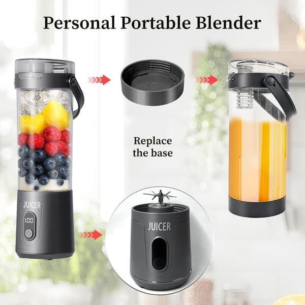 Portable Personal Blender - 600ml USB Rechargeable Smoothie & Shake Maker with 12 Blades | Mini Juicer, Small & Multifunctional
