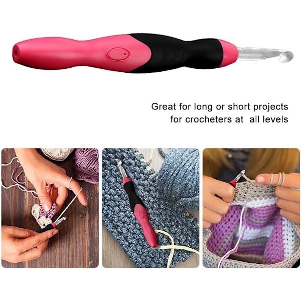 LED-virkad krokset 9-i-1 med belysning, sticknålar med fodral för DIY