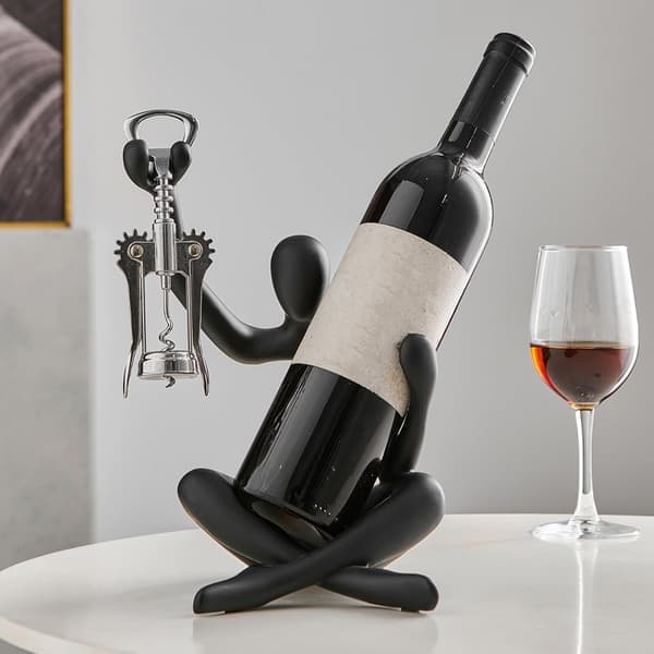 Modern Wine Holder, Decorative Resin Wine Rack with Hollow Design (Black)