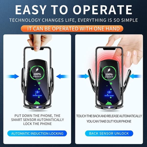 Q3 Smart Sensor Biltelefon Trådløs Lader, 15W Qi Hurtiglading Auto-Klemme Bilholder, Luftventil Telefonholder