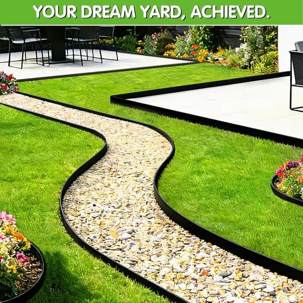 L-shaped Landscape Edging - Grass and Stone Separator / Retaining Edge - 1.5 inch Height x 2 inch Width (10-meter Roll; Includes 30 Anchoring Spikes)