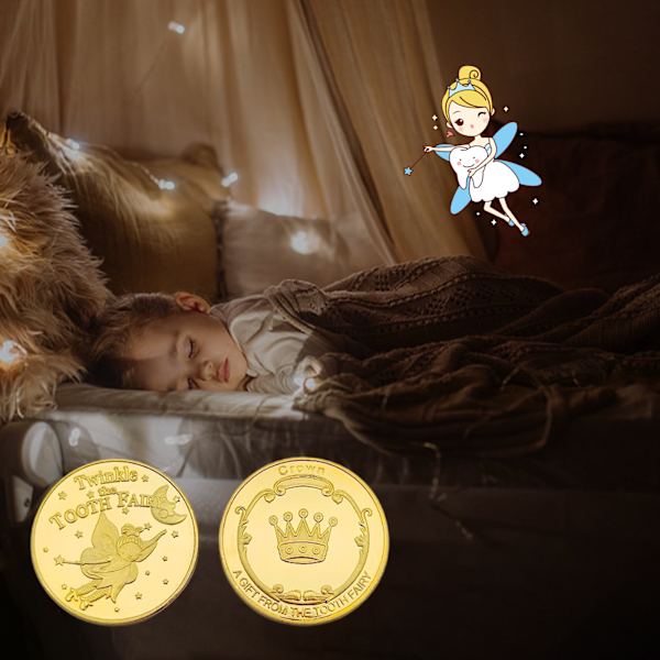 Tooth Fairy Mynt, paket med 6 Tooth Fairy Gold Taler Tooth Fairy Mynt Förlorad tand Barn Presenter Souvenir Tooth Fairy Minnesmynt för pojkar och