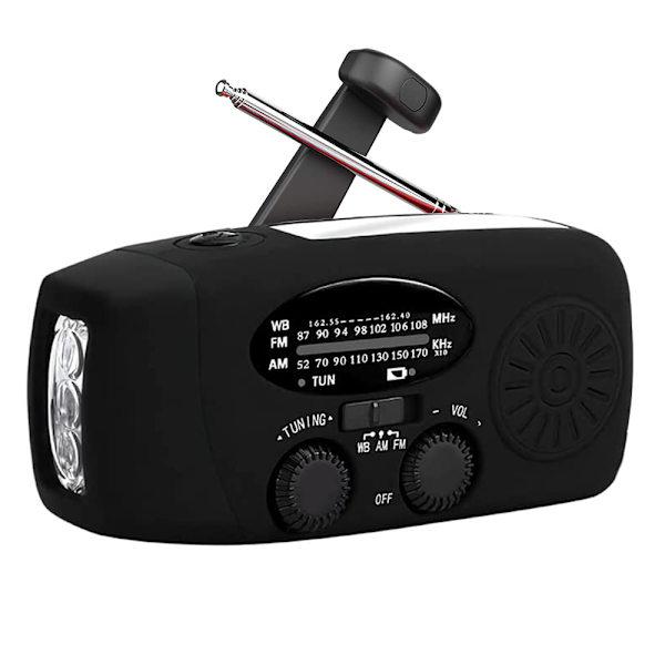 Handvevradio med ficklampa för nödsituationer, bärbar solradio, självdriven AM/FM NOAA väderradio Powerbank mobiltelefonladdare, USB
