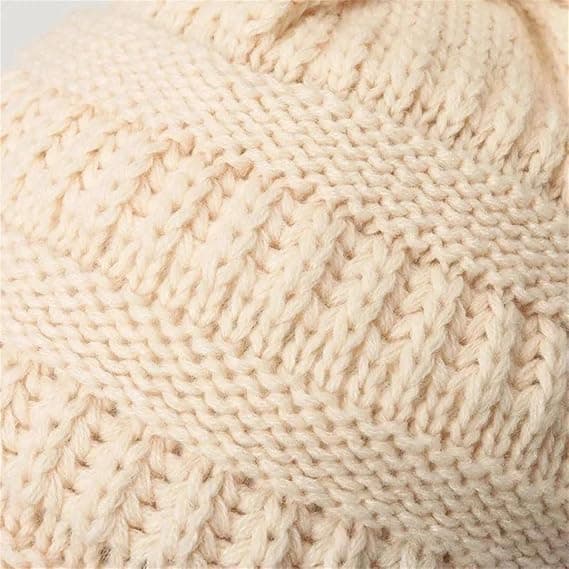 Women's Twisted Knit Beanie Thick Wool Hat Solid Color Warm with Drawstring Top Casual Style Provides Warmth.