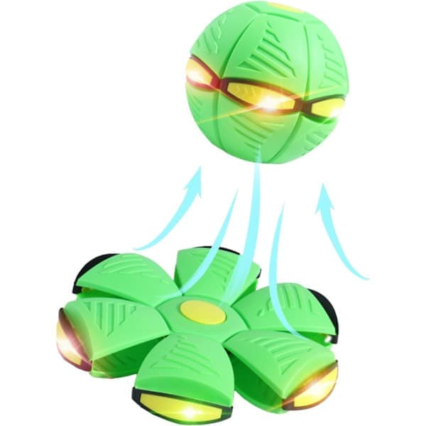 Flyvende tallerken legetøjsbold, magisk deformations UFO legetøj til børn og kæledyr, flyvende bold til hunde (grøn, 6 lys)