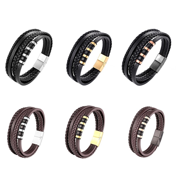 Stilsäkert och Slittåligt Vävt Läder Armband Brun-Silver 19CM Brun-Silver 19CM