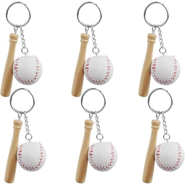 Träslagträ med baseballnyckelring för barn, set om 6 – perfekt för teampresenter, sport- och souvenirfavoriter, segerfester
