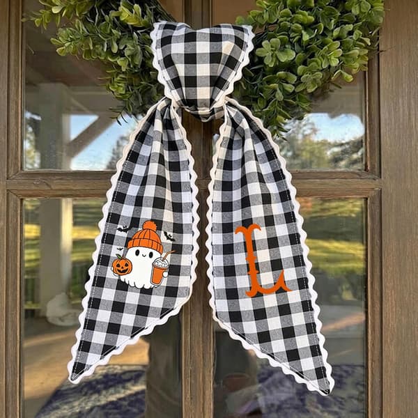 Halloween flosset sløjfe – lang hale, bindebånd, genanvendelig veranda krans & dørpynt