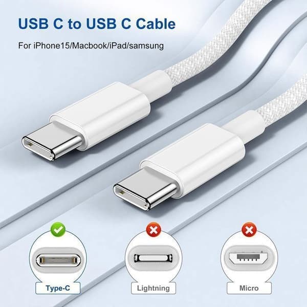 Rask lader 35W - EFConnection - USB-C - Kabel 2M - Kompatibel med iPhone 17, 17 Pro, Pro Max, 16, 15 Hvit