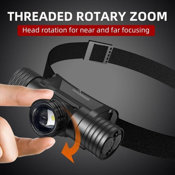 Rechargeable Zoomable Headlamp T11B - Super Bright LED Headlamp IPX6 Waterproof, 6 Modes for Outdoor Work Camping