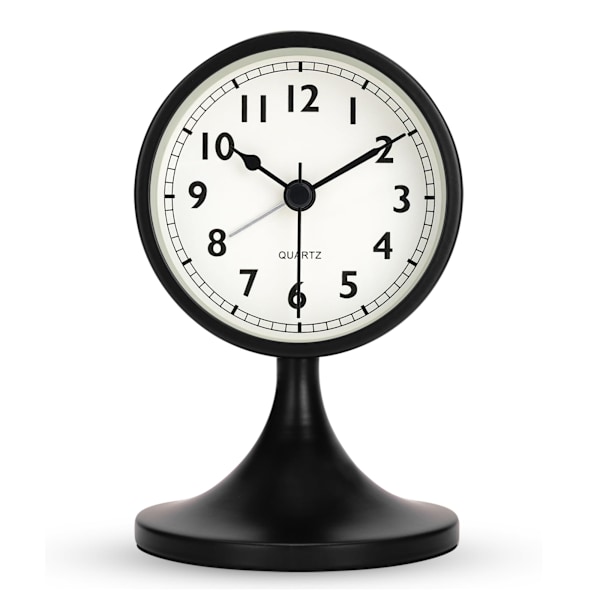 Klassisk väckarklocka i metall, tyst väckarklocka liten analog bordsklocka för sängbord, sovrum, kontor black black