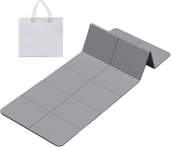 Sammenfoldelig yogamåtte - 6 mm tyk sammenfoldelig træningsmåtte med rivefast materiale og opbevaringstaske