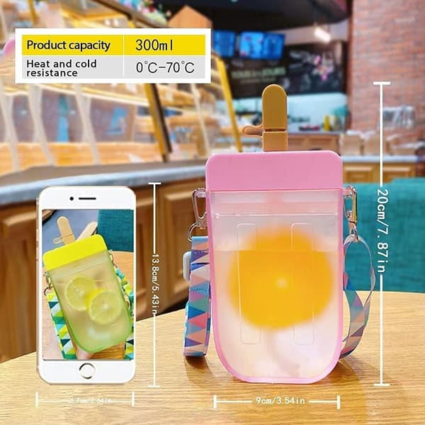 Popsicle Drickskopp 300ml Kreativ Glass Plast Popsicle Justerbar Rem Drickskopp (Rosa) C