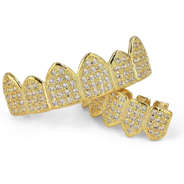 18K guldpläterad Macro Pave CZ Iced-Out Grillz med extra formbarer stänger ingår