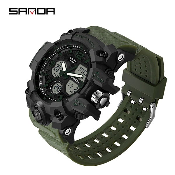 SANDA Herr Militärklockor Vit Watch LED Digital 50M vattentät watch Herr Multifunktionsklocka Relogio Masculino 6030 Men Army Green 6030 Men Army Green