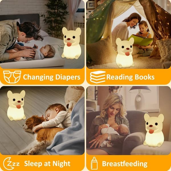 Cute Dog Night Light Puppy Bulldog Animal Silicone LED Touch Lamp with Timer and Dimming Function.