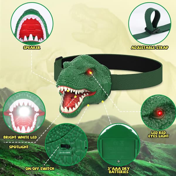 Dinosaur Hodelykt for Barn Lommelykt Led Hodelykter Brøl & Stillemodus, T-Rex Dinosaurleker for Barn 3-5 4-6 5-7 6-8, Campingutstyr