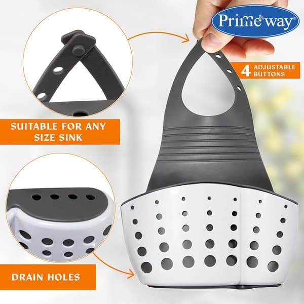 Silicone Sink Caddy for Faucet | Sponge Holder with Adjustable Strap | Bathroom Organizer | Hanging Storage for Bathtub Cleaners