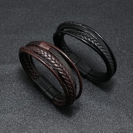 Men's Multi-Strand Brown Leather Braided Everyday Bracelet
