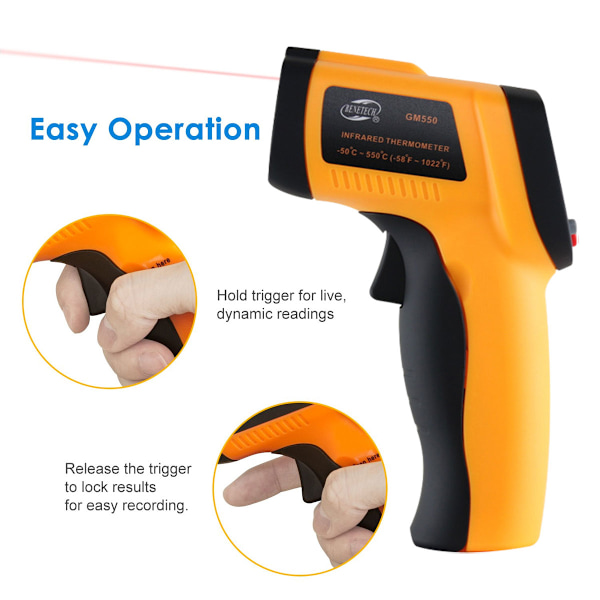 Infraröd termometer, beröringsfri digital lasertemperaturpistol -58°F till 716°F (-50°C till 380°C) med LCD-display