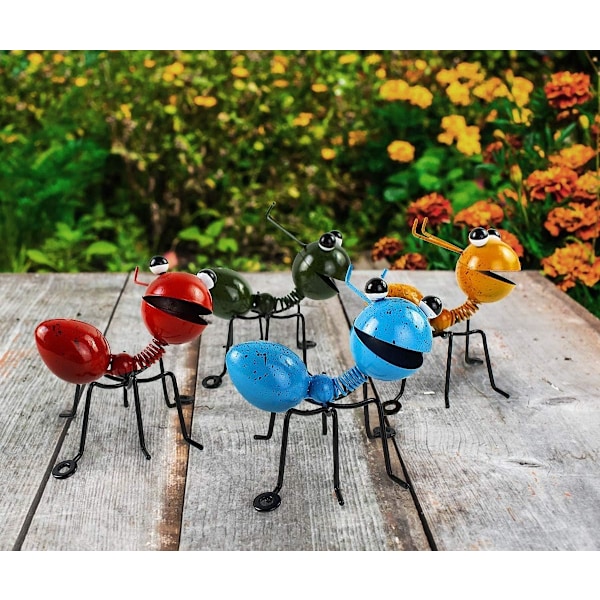 Metallmyror En grupp med 4 färger Söta insekter för hängande väggkonst Trädgård gräsmatta Dekor Inomhus utomhus väggskulpturer