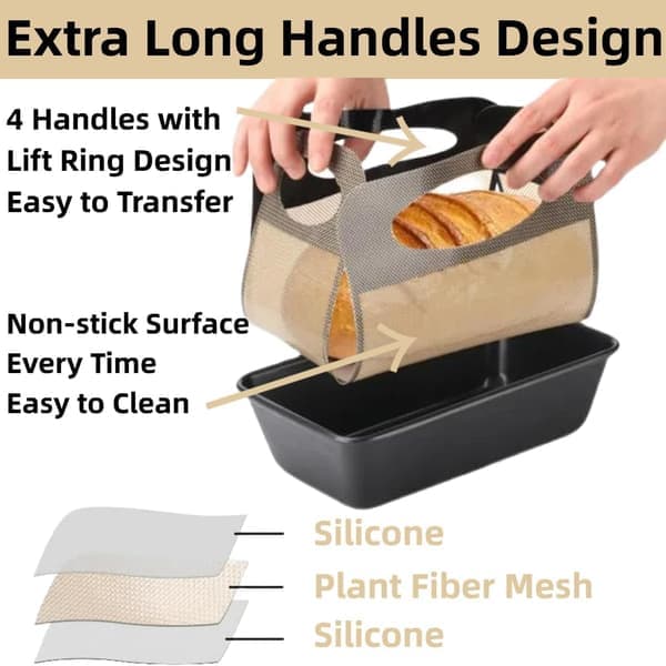 2-pak genanvendelige silikonebageforme til brød - Premium surdejsbrødslynge til brødforme, non-stick bagemåtte, 9x5 tommer