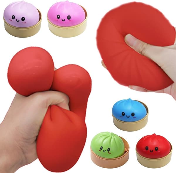 Stressboll, elastisk och mjuk, formad som en dumpling, rosa Rosa