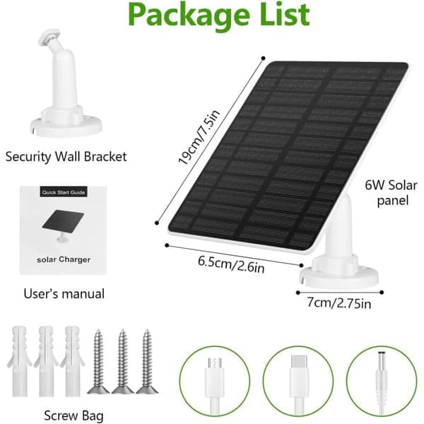 Eufy GuKKK 5W solcellepanel for kamera, 5V solcellepanel med USB-C-port, mikro-USB-adapter, IP65 vanntett