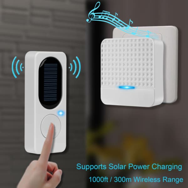 Waterproof Wireless Solar Doorbell Alarm System, 300m Range, 52 Ringtones with LED Light