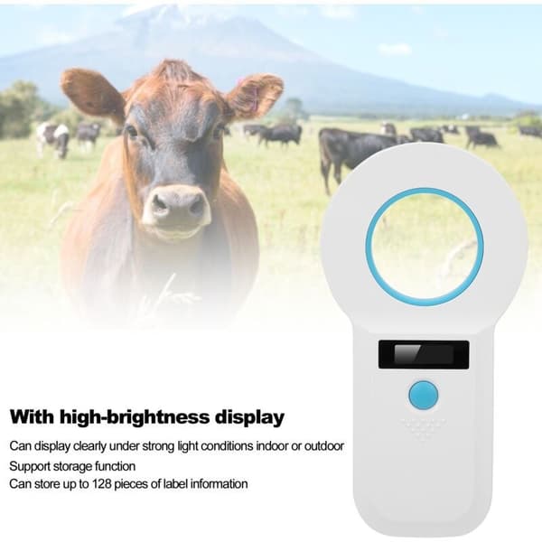 Pet Tag Reader - 134.2kHz/125kHz RFID Scanner - Rechargeable Lithium Battery - High Brightness Display